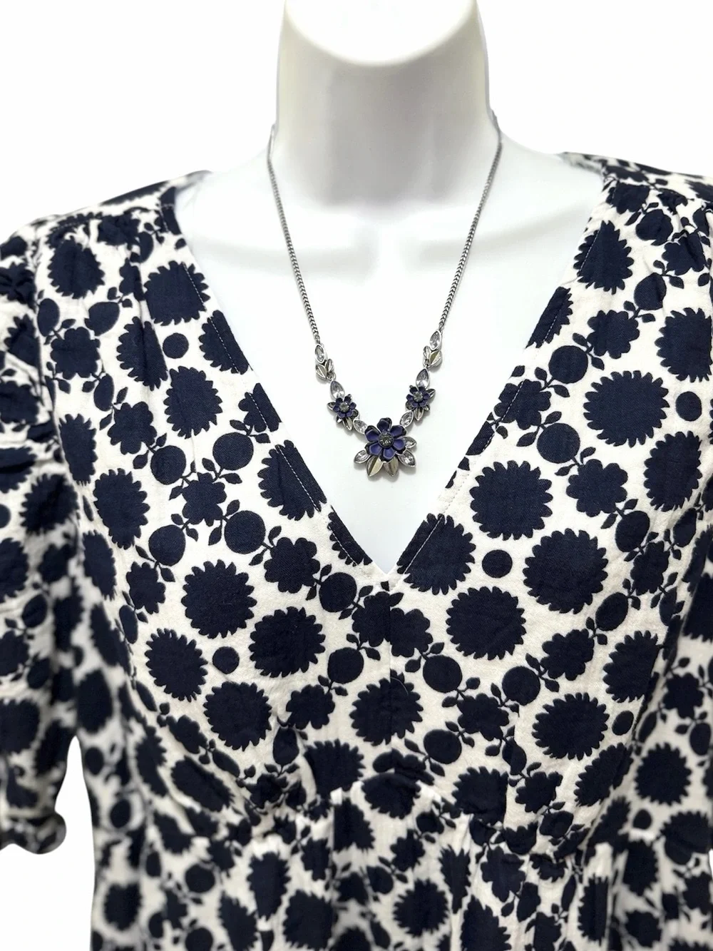 NWT Time and Tru Women's Cotton Tiered Dark Navy Dot Tile Midi Dress- XL 16/18 - Picture 6 of 9